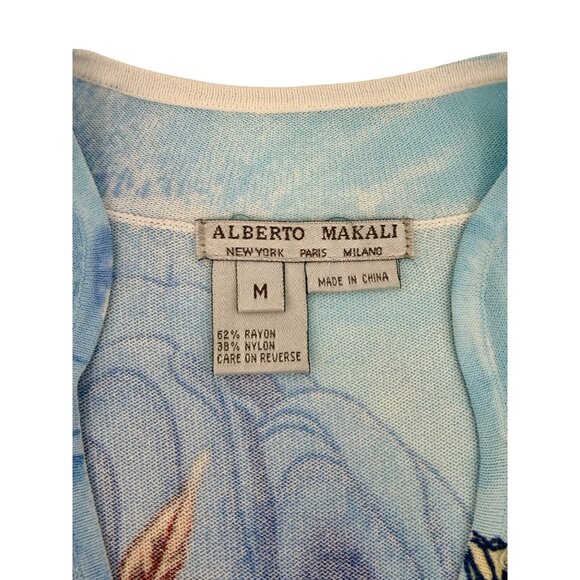 Vtg Alberto Makali Embroidered Floral Beaded Sequin Blue Knit Top M | Boho Indie - Picture 10 of 16